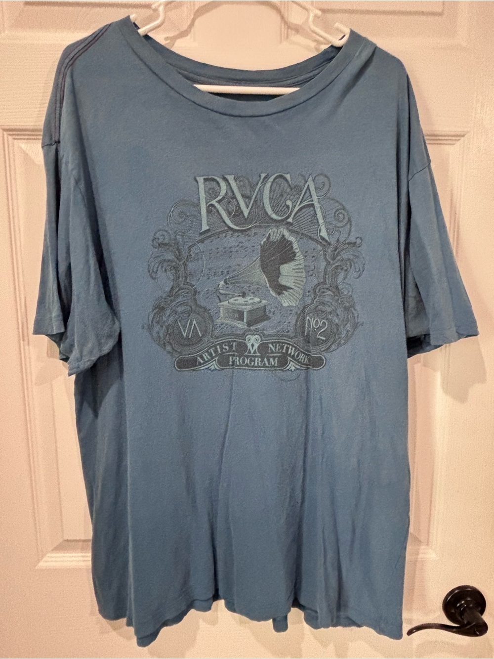 RVCA T-Shirt Blue Mens XXL Short Sleeve Graphic Logo Surfer Phonograph Artist